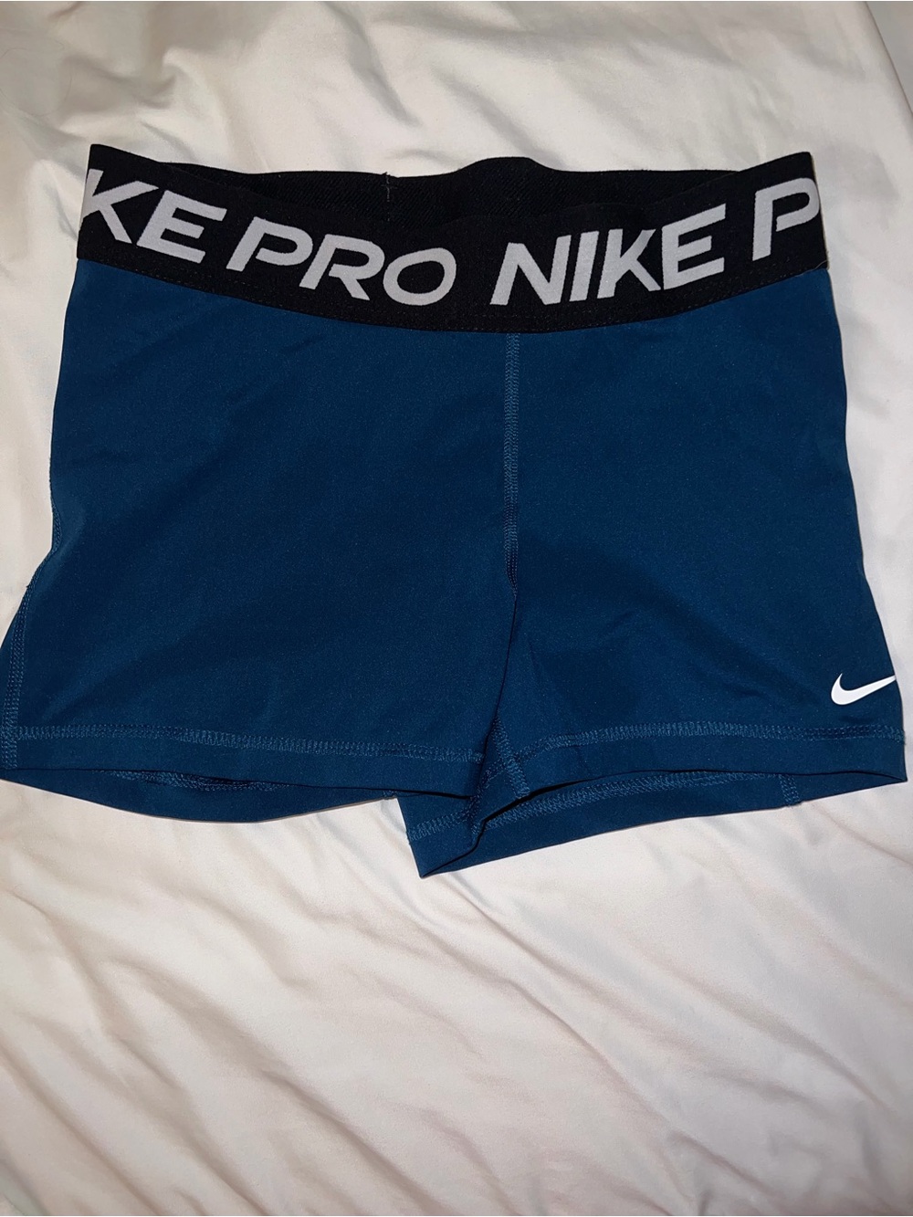Nike Pro Teal-Blue Compression Shorts with Black Waistband